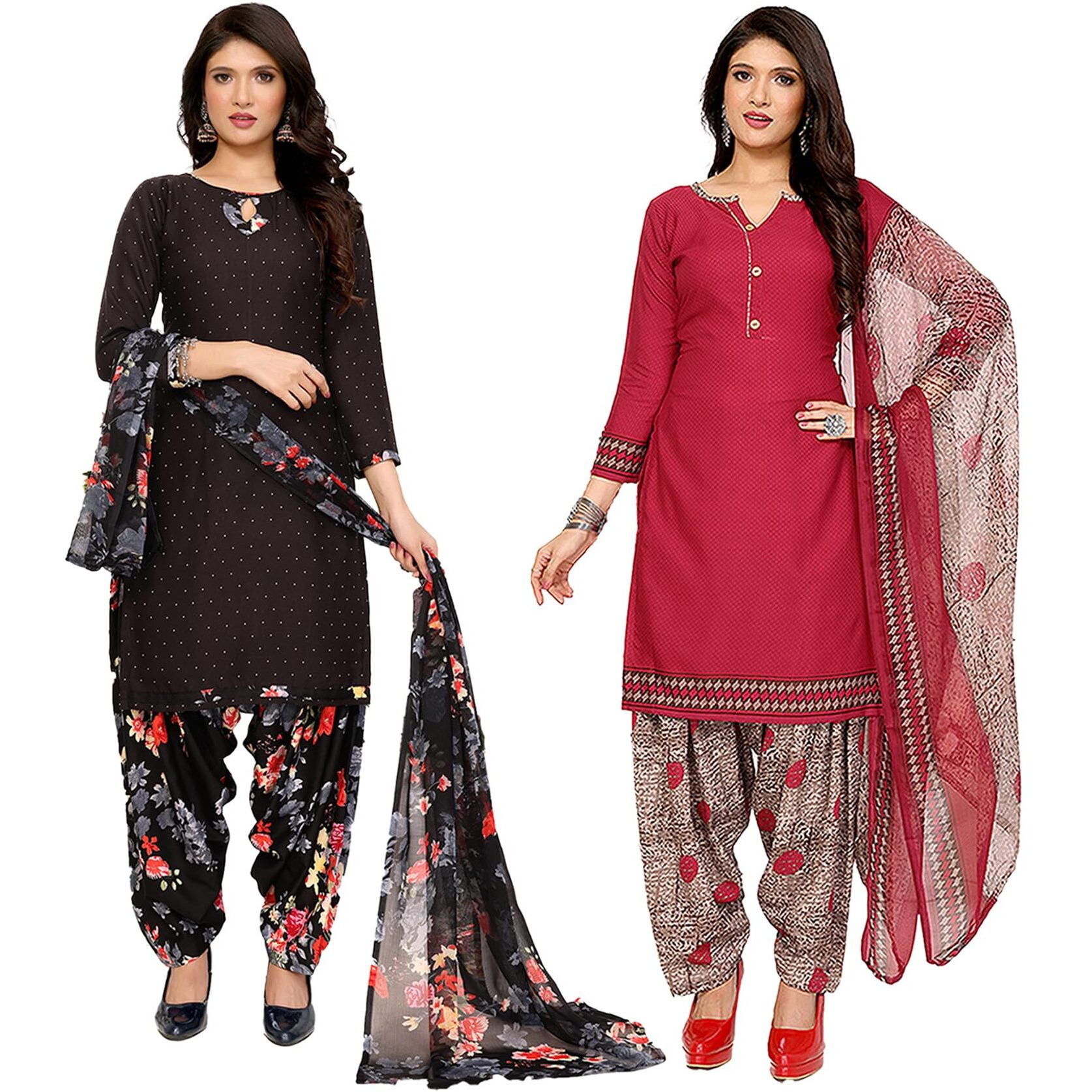 Yashika Women's Crepe Dress Material Set for Women | Unstitched Printed Fabric for Kurta Bottom & Dupatta (YS-BLACK FLOWER-1196)