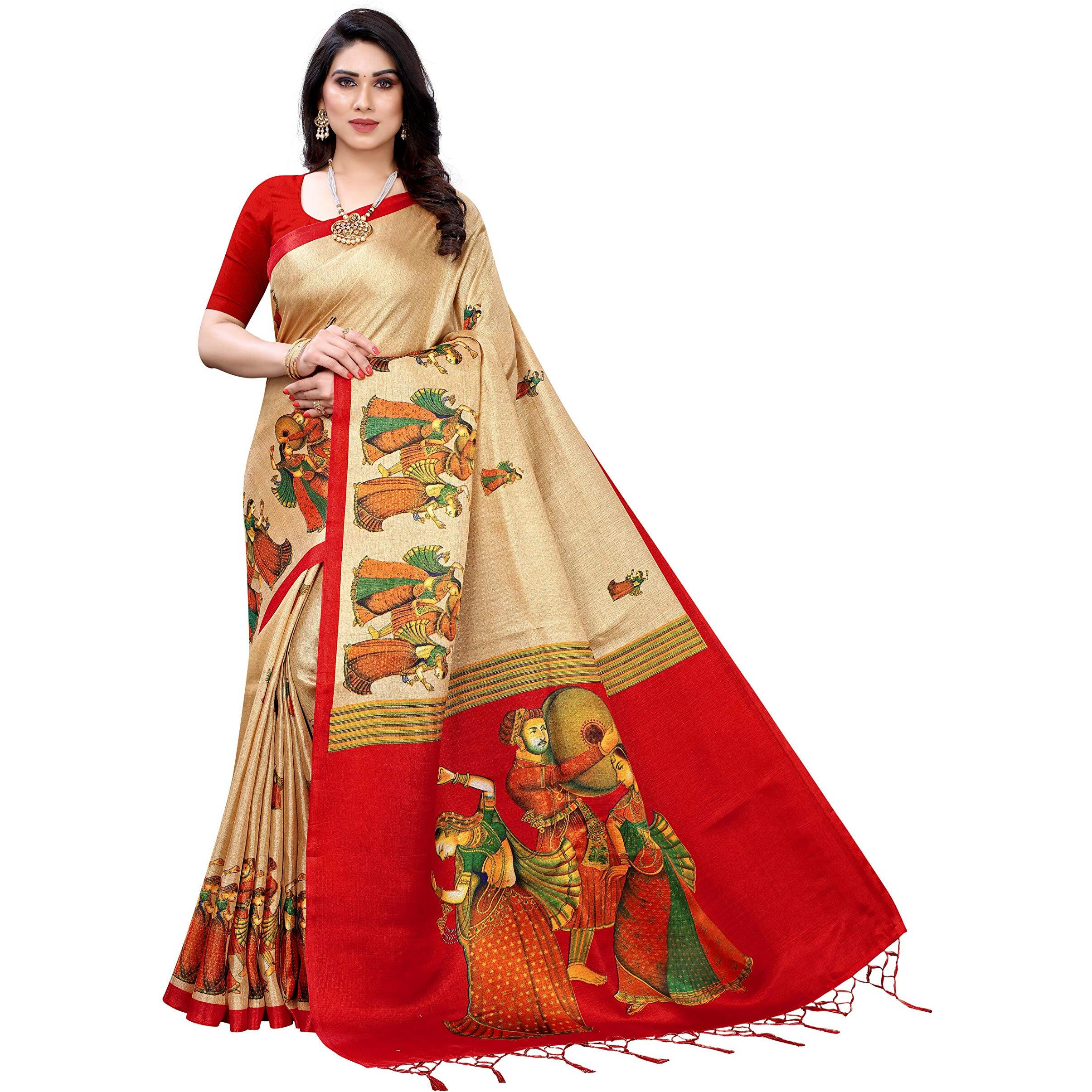 Yashika Women's Combo Art Silk Printed Saree With Blouse Piece Pack Of 2(RAJARANI CHICKU-METRO RAMA)