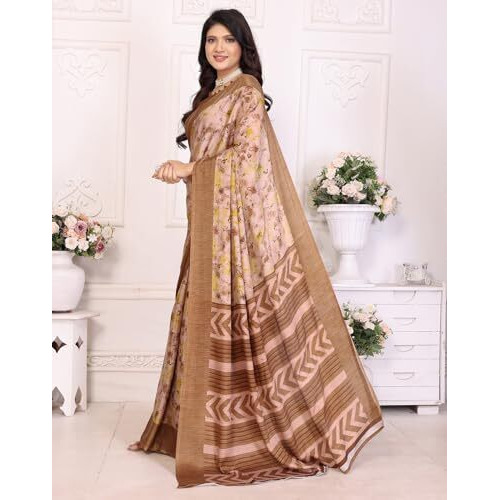 Yashika Women's Tussar Silk Printed Saree With Blouse Material |saree for Women | saree collection 2025 | New Sari | Latest Saree (AZ-YS-P1-SWAPNA BROWN)