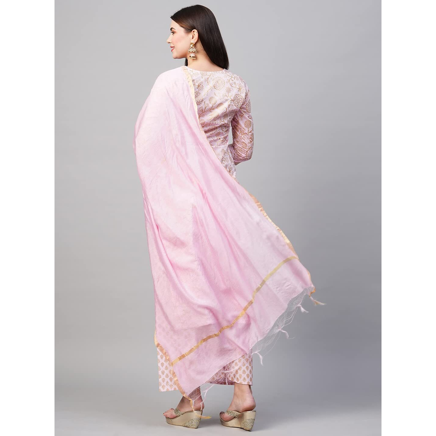 ANNI DESIGNER Women's Cotton Blend Printed Straight Kurta with Palazzos & Dupatta (Ghost-Off-Pink_M_Pink_Medium)