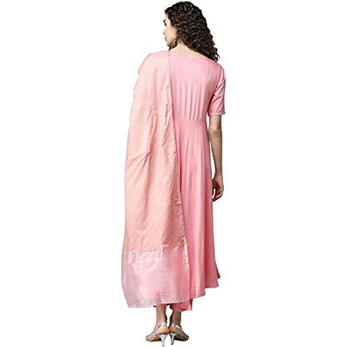 ANNI DESIGNER Women's Rayon Solid Kurta with Trouser & Dupatta(ROOPA_Pink_XL_Pink_XLarge)