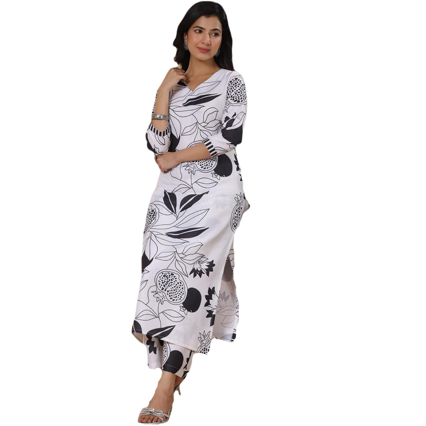 ANNI DESIGNER Women's Rayon Blend Straight Printed Kurta with Palazzo (ANAAR-Beige-FV_4XL_White_XXXX-Large) White
