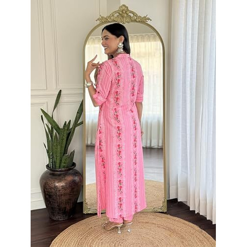 ANNI DESIGNER Women's Rayon Viscose A-Line Printed Kurta with Pant (PISASU PEACH-VKS01_XL_Peach_X-Large)