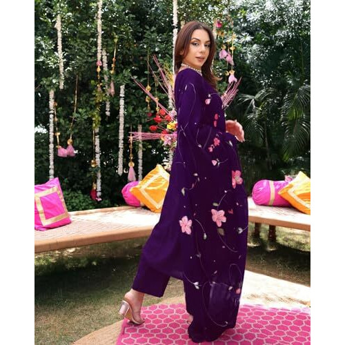 ANNI DESIGNER Women's Rayon Viscose Printed Straight Kurta with Pant & Dupatta (ROKA Begani-VKS01_L_Begani_Large)