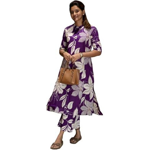 ANNI DESIGNER Women's Rayon Viscose Straight Printed Kurta with Pant (Sunoni Purple-VKS01_L_Purple_Large)