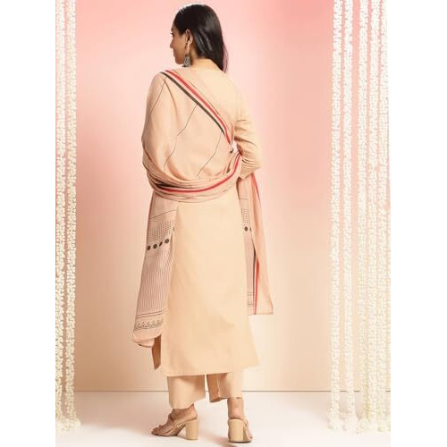 ANNI DESIGNER Women's Rayon Viscose Floral Straight Kurta with Pant & Dupatta (Raja Saab VKS08_Beige_XXXXX-Large)