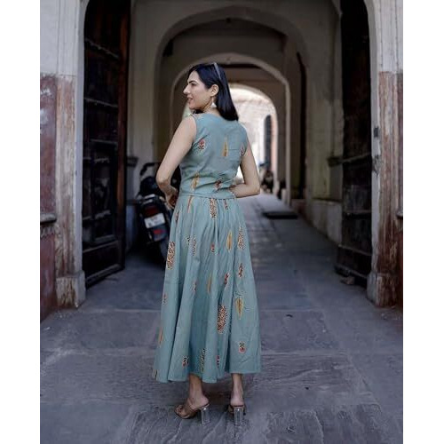 ANNI DESIGNER Women's Rayon Viscose Printed Skirt and Top Dress Set (Bijapur Green-VKS01_XL_Green_X-Large)