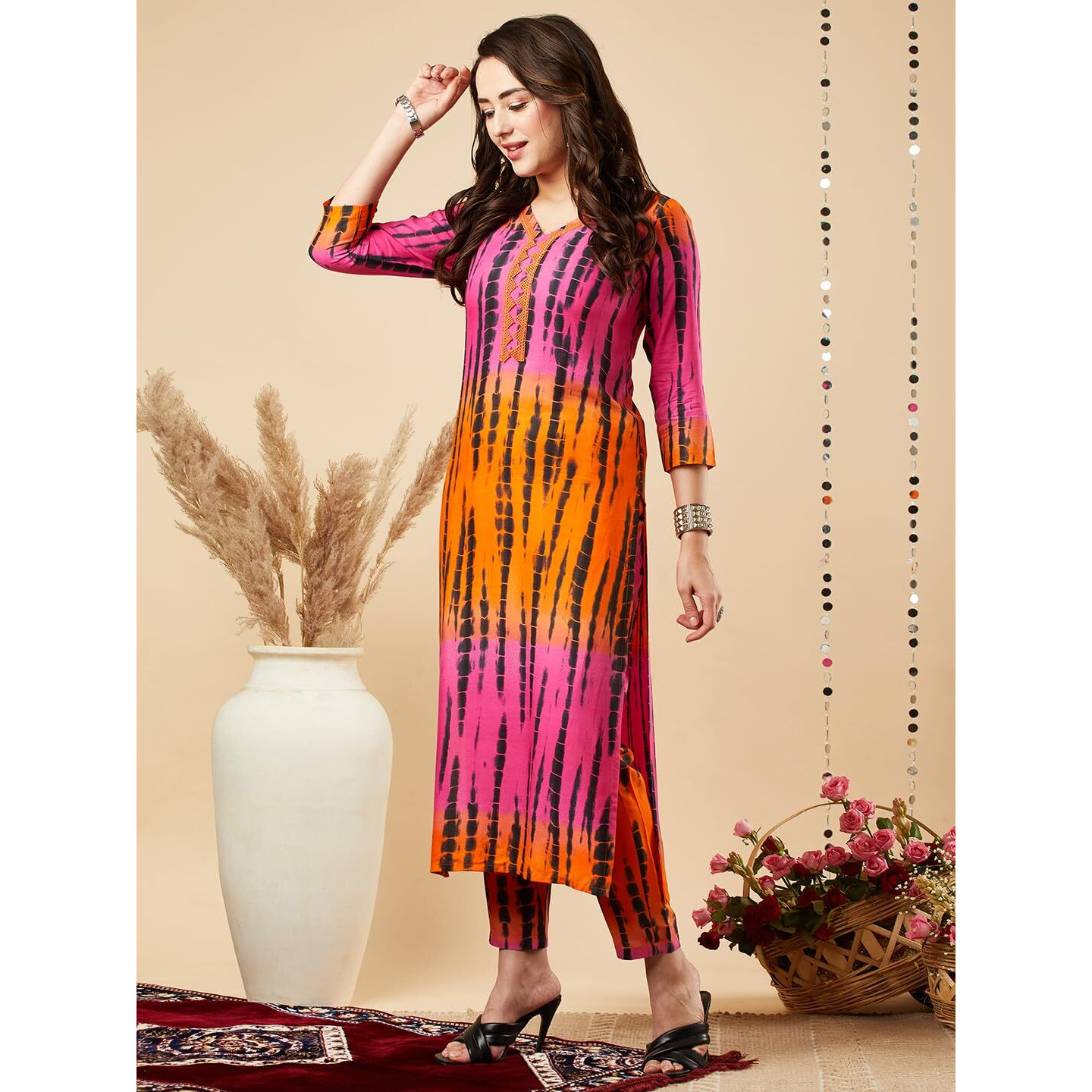 ANNI DESIGNER Women's Cotton Blend Straight Printed Kurta with Pant Set (TEERTH Multi-NW_M_Multi_Medium) Multicolour