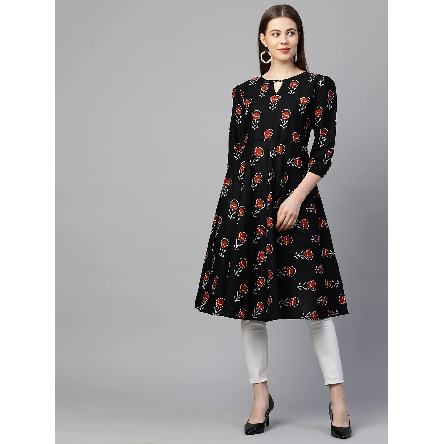 ANNI DESIGNER Women's Cotton Straight Kurta (KT-COT-10134-BLACK_XXL_Black_XX-Large)