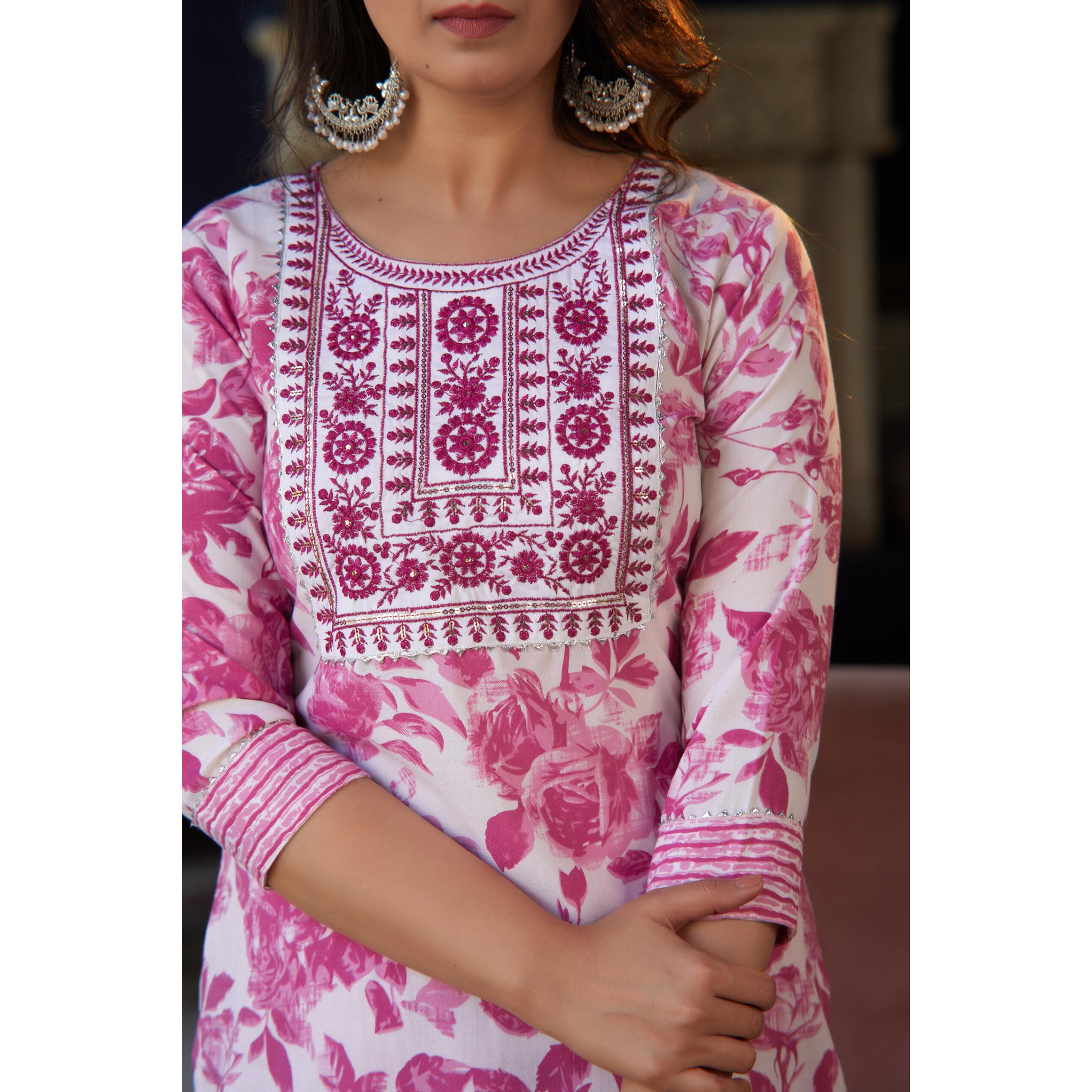 KLOSIA Women Embroidery Kurta and Pant Set with Dupatta | Kurta Set for Women | Kurta Set | Wedding Suit Indian Wear | (X-Large, Pink)