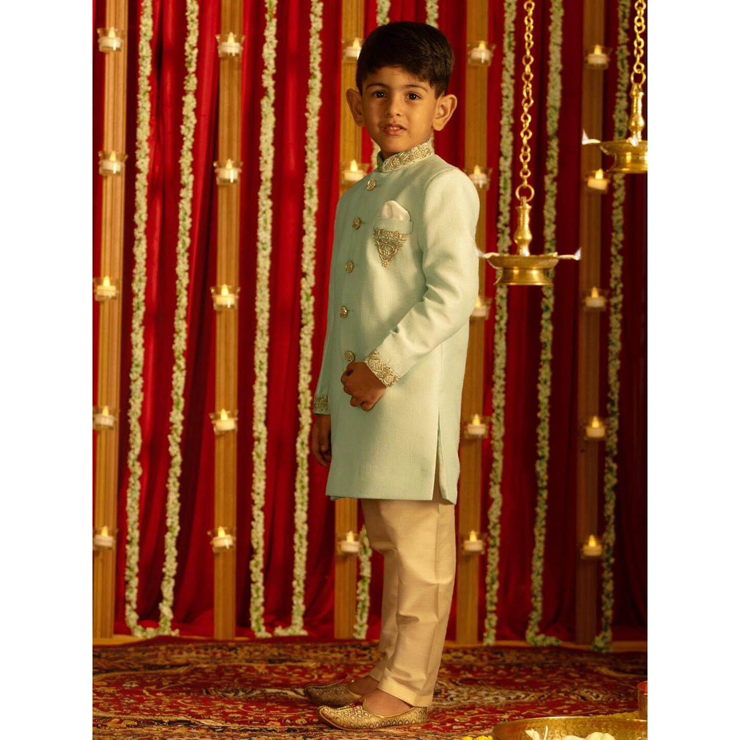 VASTRAMAY Boys' Aqua And Cream Sherwani Set_VASBIW035AQnVPCR_36