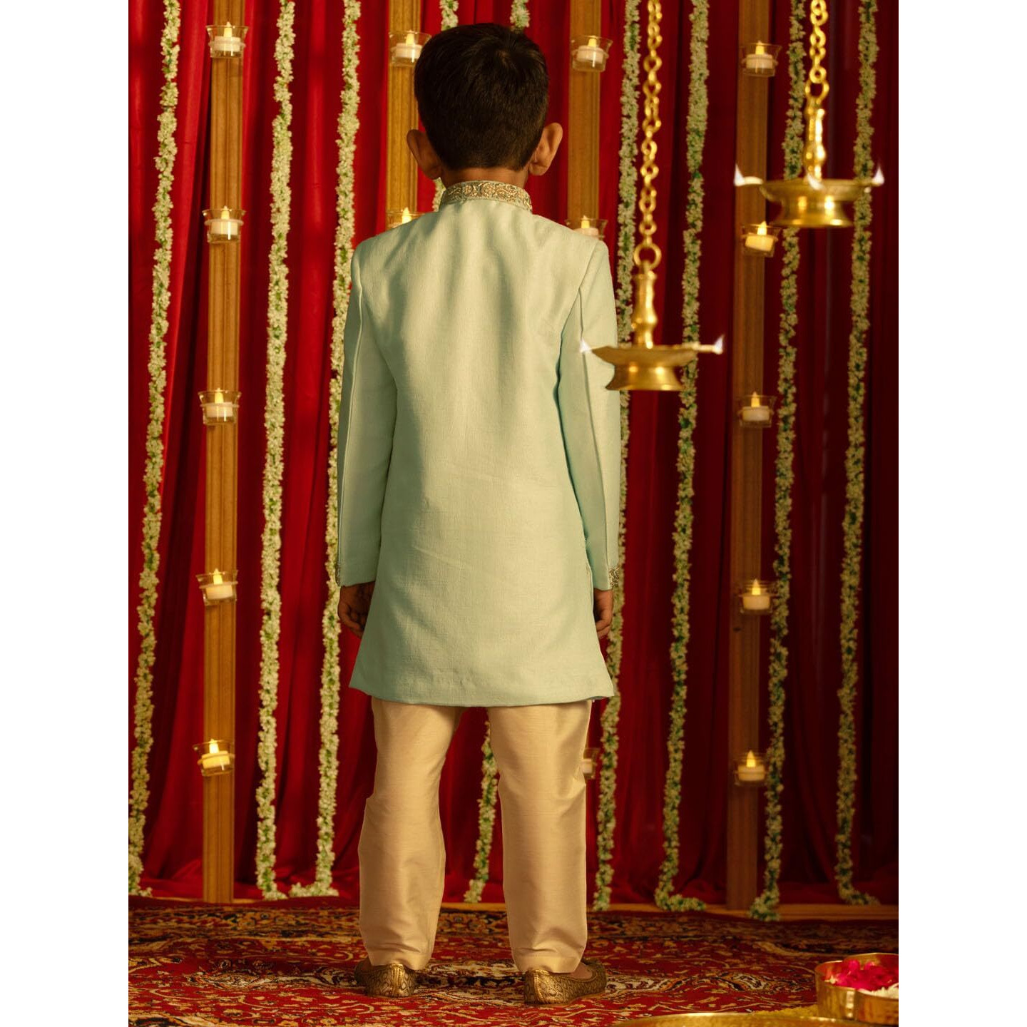 VASTRAMAY Boys' Aqua And Cream Sherwani Set_VASBIW035AQnVPCR_36