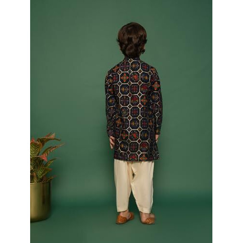 VASTRAMAY Boys' Gold Foil Printed Patola Kurta with Viscose Cowl Style Dhoti  Festive & Ethnic Wear