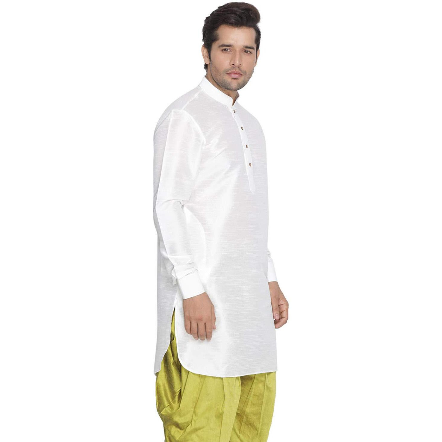 VASTRAMAY Men White Cotton Silk Only Kurta - Pathani Style (VASMUK001WH_46)