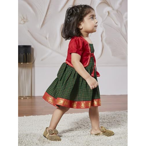 VASTRAMAY Girls' Green Dress with Jacket