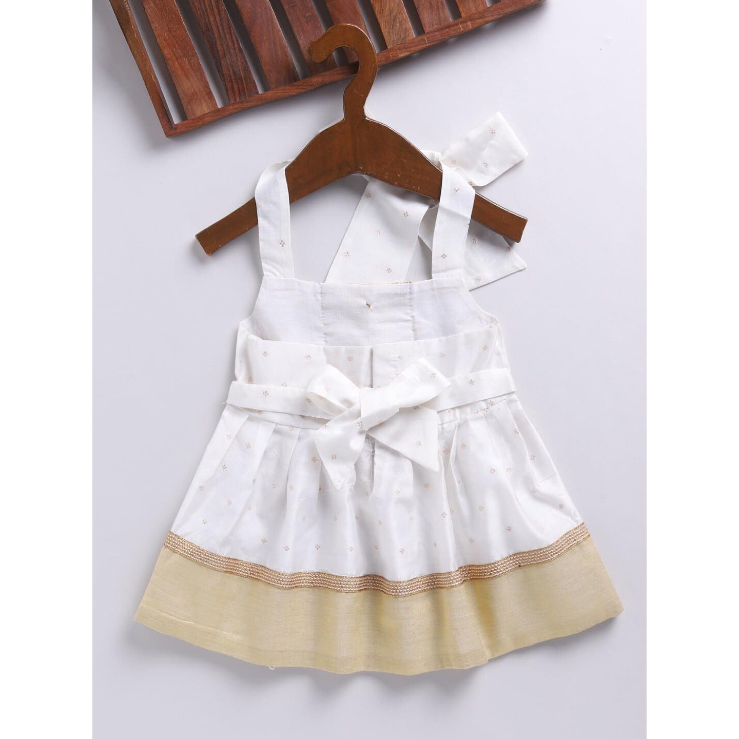 VASTRAMAY Girls' White Frock, Shoe And Head Band