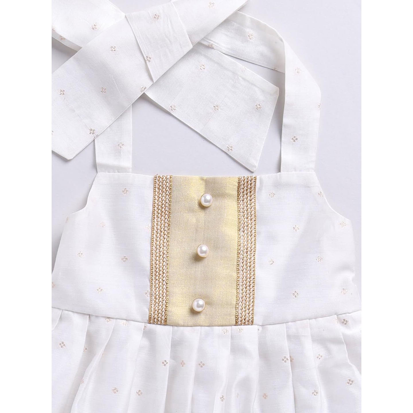 VASTRAMAY Girls' White Frock, Shoe And Head Band