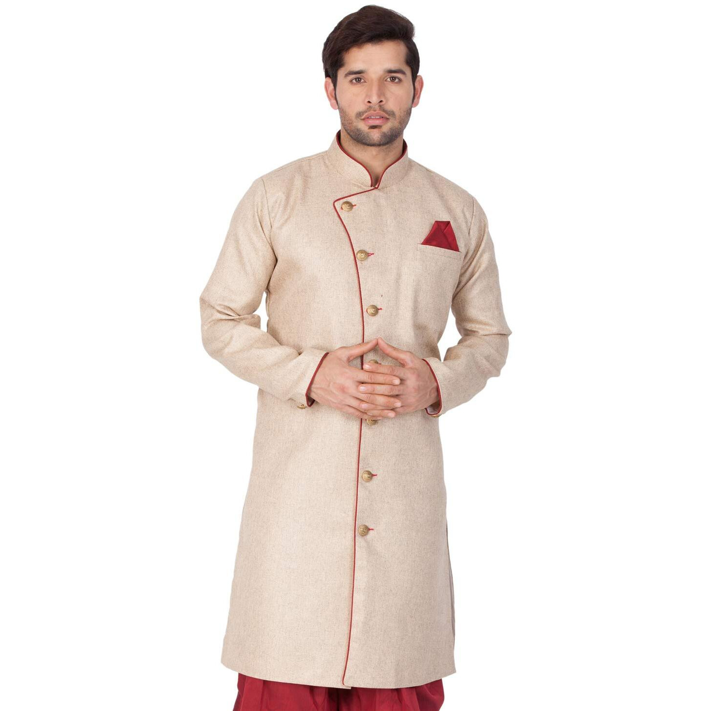 VASTRAMAY Men's Lavender Grey Cotton Silk Blend Sherwani Only Top_VASMSW124_46