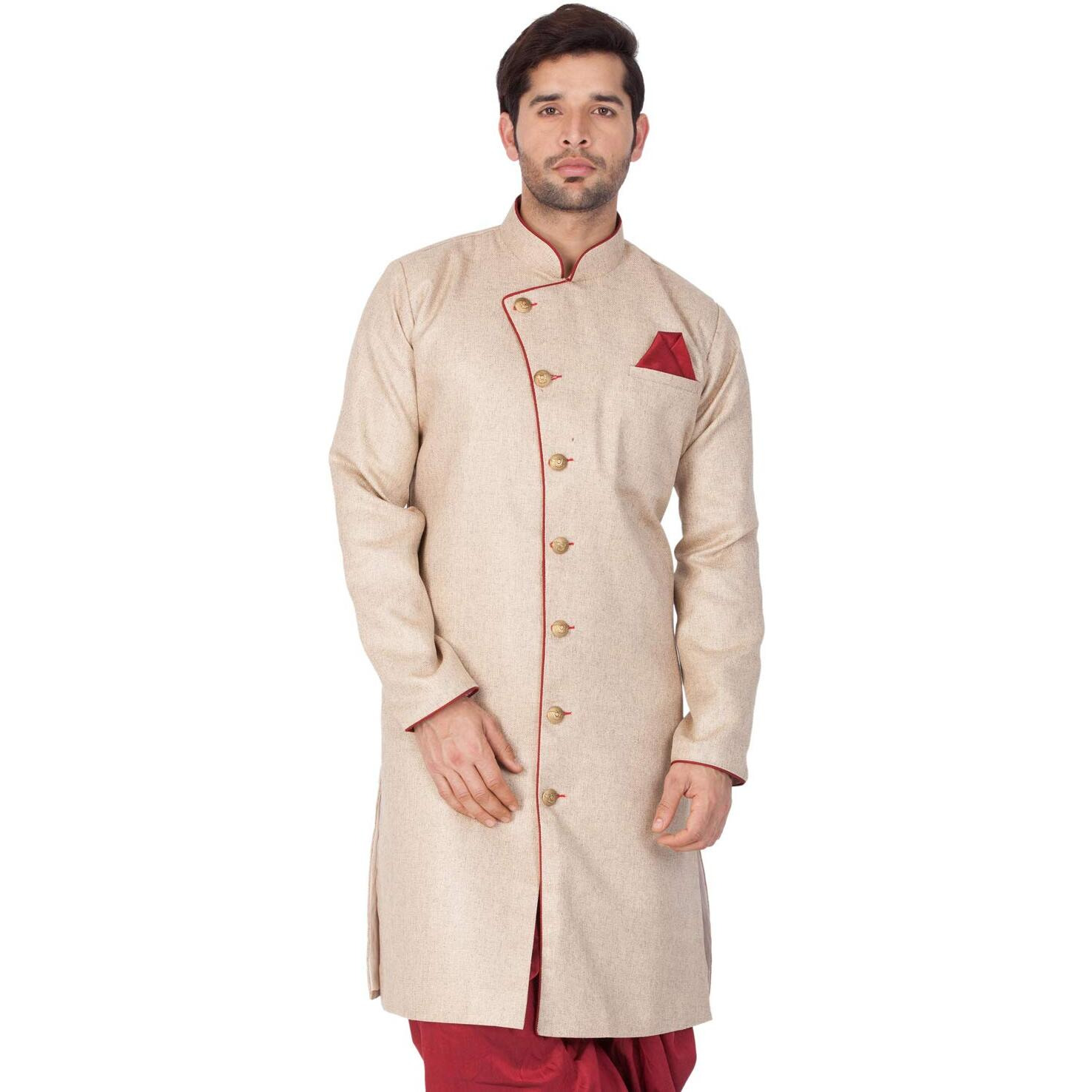 VASTRAMAY Men's Lavender Grey Cotton Silk Blend Sherwani Only Top_VASMSW124_46