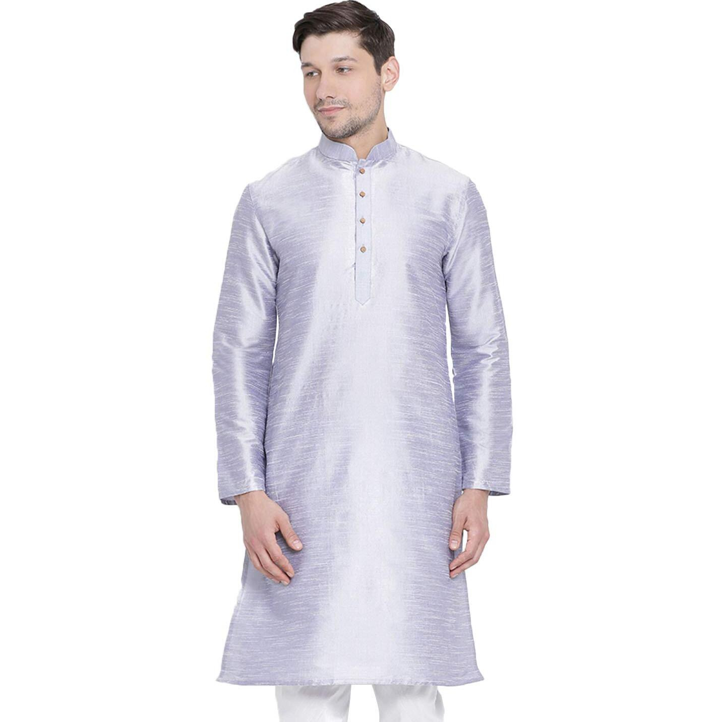 VASTRAMAY Men's Cotton Silk Blend Kurta-New Light Blue