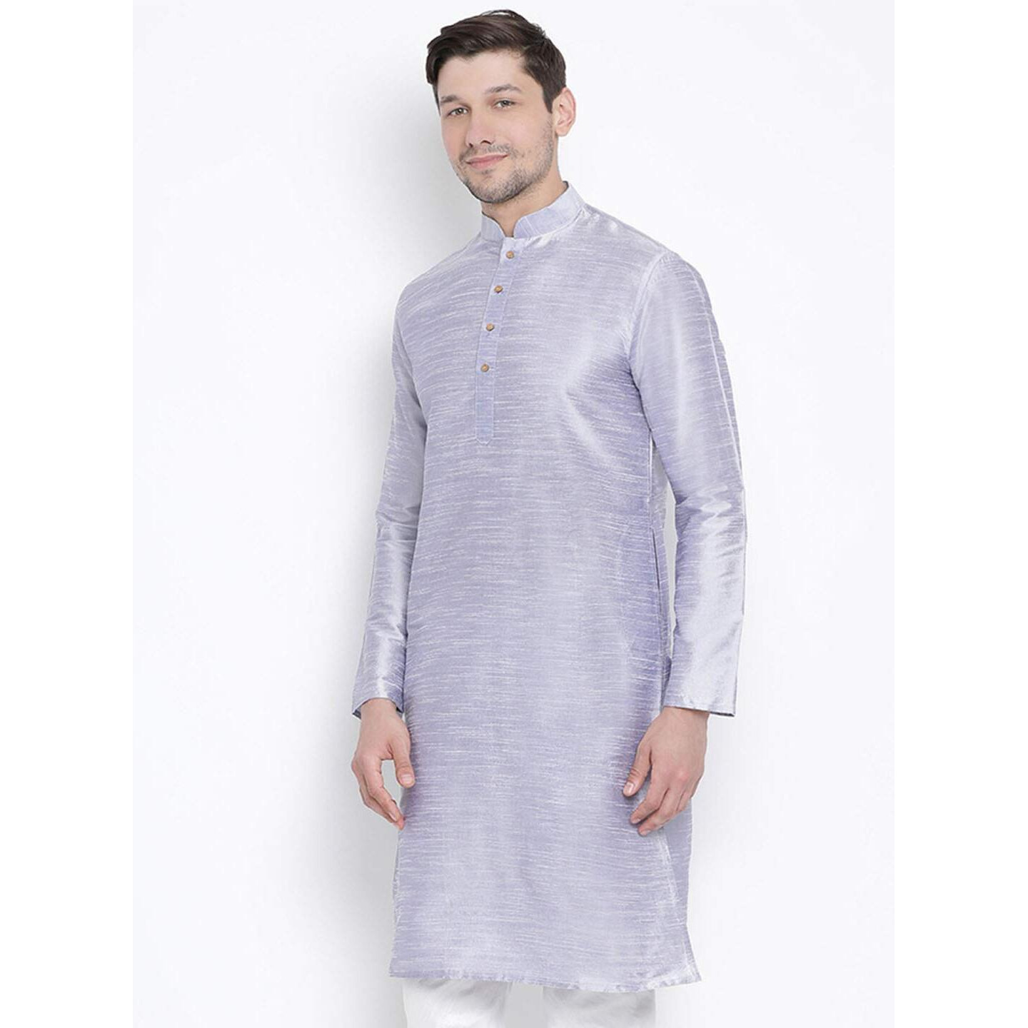 VASTRAMAY Men's Cotton Silk Blend Kurta-New Light Blue