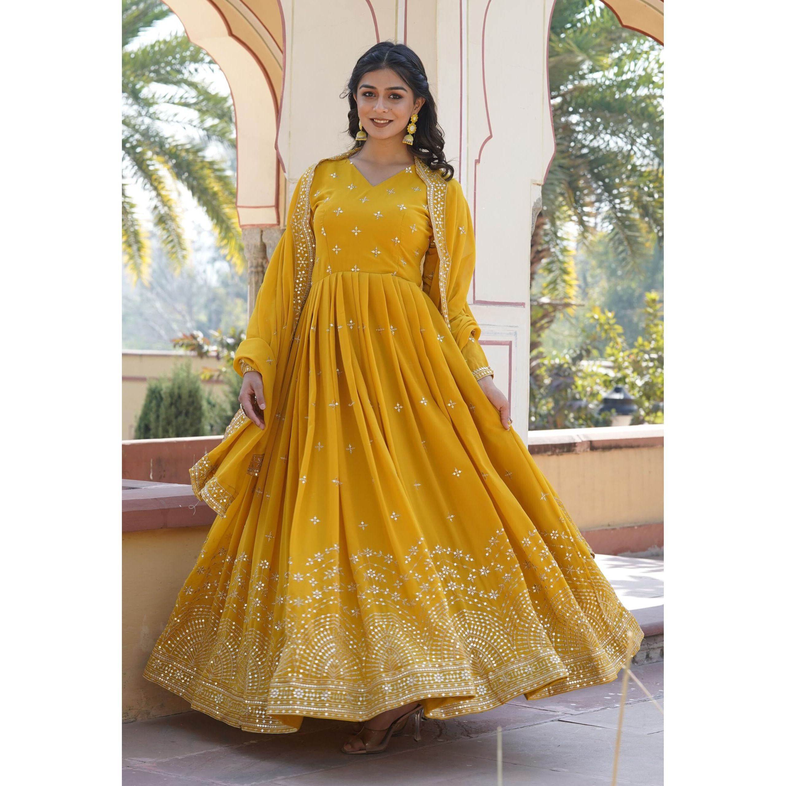 Wedani Georgette Anarkali Kurta Set with Dupatta For women