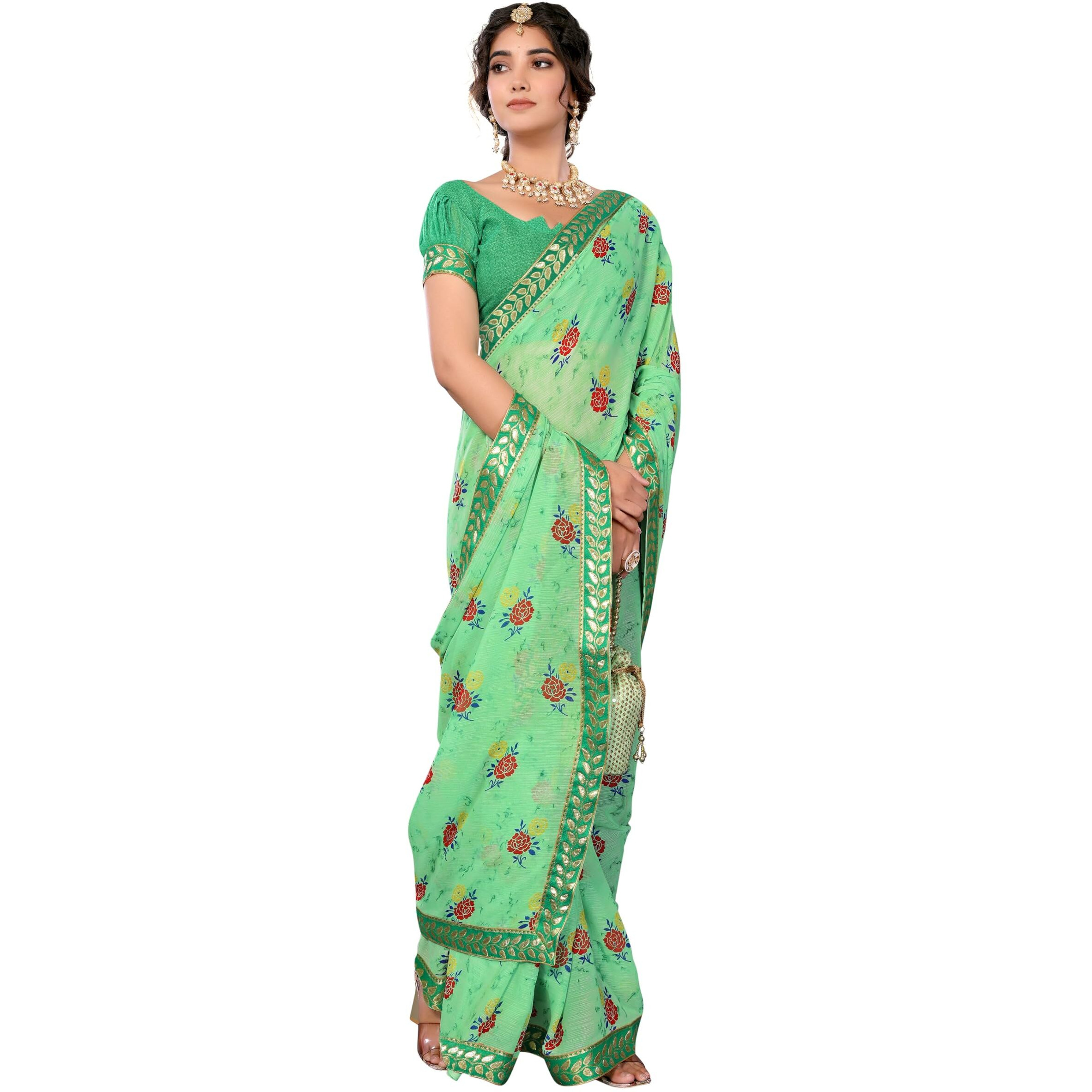 Yashika Women's Woven Latest Georgette Saree with Lace and Blouse Material (AZ-YS-P2-PADMINI-VANSHI-Parent-NEW_Pista)