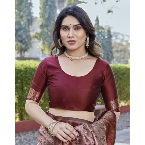Yashika Women's Banarasi Kanjivaram Art Silk Saree Set with Blouse |saree for Women | Saree | New Sari | Latest Saree (AZ-YS-P1-KISHORI MAROON)