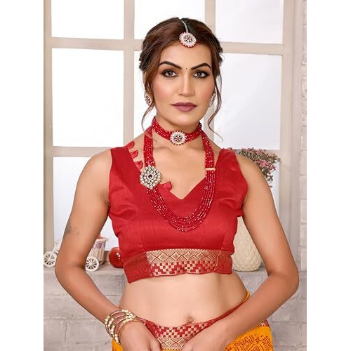 Yashika Women's Woven Latest Georgette Saree with Lace and Blouse Material (AZ-YS-P2-PADMINI-VANSHI-Parent-NEW_Yellow 02)