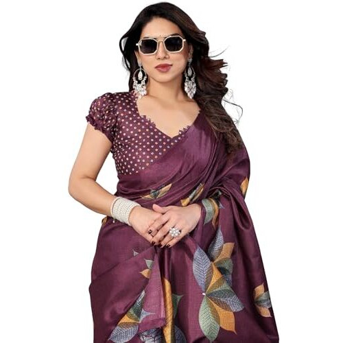 Yashika Women's Printed Art Silk Women Saree Kanjivaram Saree with Blouse Material |saree for Women | Saree | New Sari | Latest Saree (AZ-YS-P3-DENISHA PURPLE JHALAR)