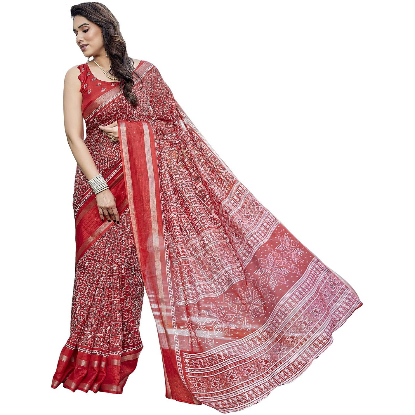 Yashika Women's Silk Blend Printed Saree Set with Blouse |saree for Women | Silk Saree | New Sari | Latest Saree (AZ-YS-P1-SUPRNA RED)