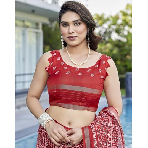 Yashika Women's Silk Blend Printed Saree Set with Blouse |saree for Women | Silk Saree | New Sari | Latest Saree (AZ-YS-P1-SUPRNA RED)