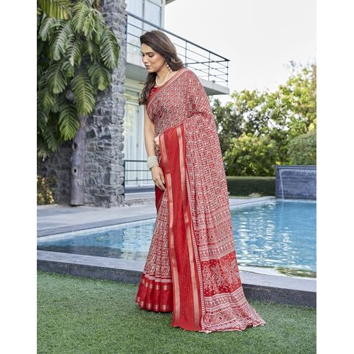 Yashika Women's Silk Blend Printed Saree Set with Blouse |saree for Women | Silk Saree | New Sari | Latest Saree (AZ-YS-P1-SUPRNA RED)