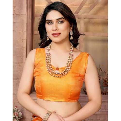 Yashika Women's Printed Kalamkari Art Silk Saree With Tassels and Unstitched Blouse Material (AZ-YS-P3-CHAITHALI ORANGE JHALAR)