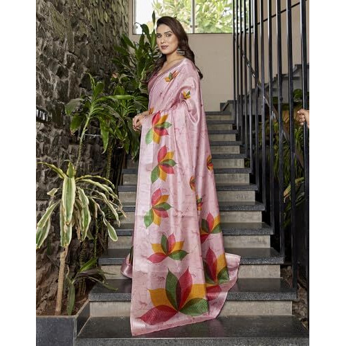 Yashika Women's Printed Linen sarees for women| Linen cotton Sadi|saree for Women | Silk Saree | New Sari | Latest Saree (AZ-YS-P1-RIPIKA PINK)