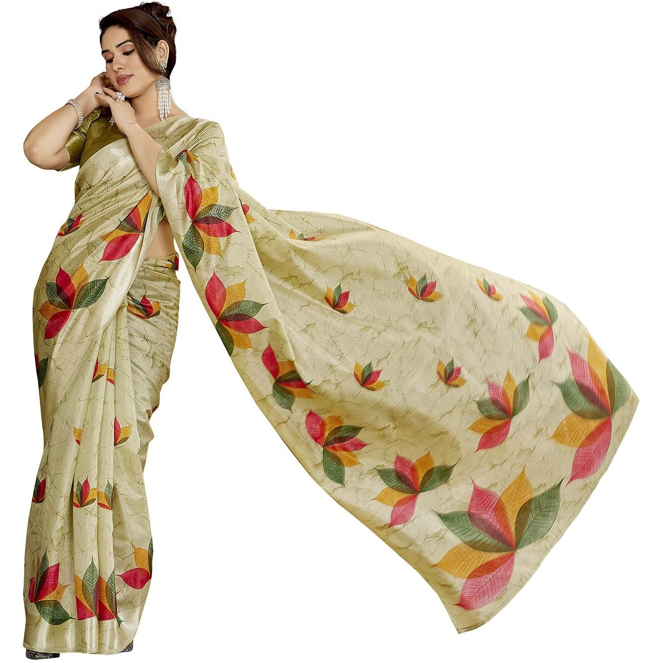 Yashika Women's Printed Linen sarees for women| Linen cotton Sadi|saree for Women | Silk Saree | New Sari | Latest Saree (AZ-YS-P1-RIPIKA MAHENDI)
