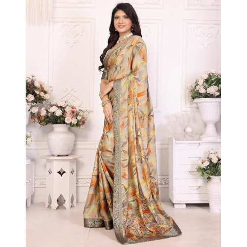Yashika Women's Tussar Silk With Lace Printed Sari Saree with Blouse|saree for Women | Saree | New Sari | Latest Saree (AZ-YS-P1-RAJAL YELLOW LACE)