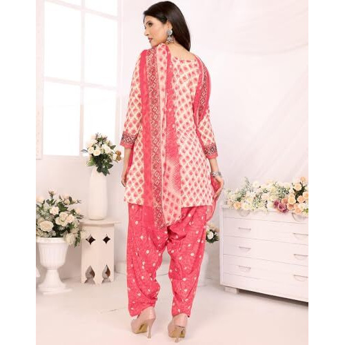Yashika Women's Crepe Dress Material Set for Women | Unstitched Printed Fabric for Kurta Bottom & Dupatta (YS-BLACK FLOWER-JESIKA PINK)
