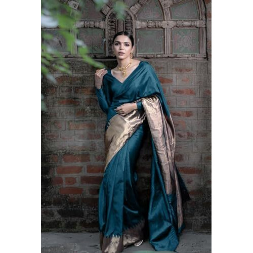 Yashika Women's Banarasi Kanjivaram Cotton Silk Woven Saree with Unstitched Blouse Material (AZ-YS-OG-MULBERRY RAMA)