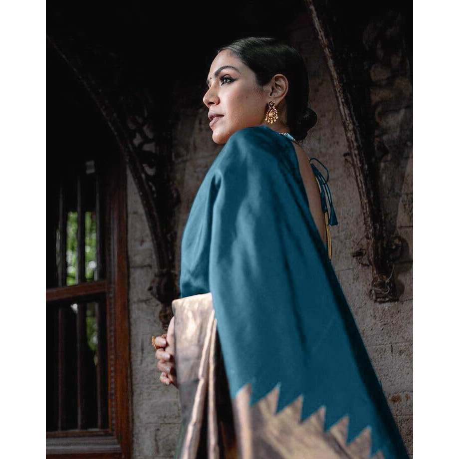 Yashika Women's Banarasi Kanjivaram Cotton Silk Woven Saree with Unstitched Blouse Material (AZ-YS-OG-MULBERRY RAMA)