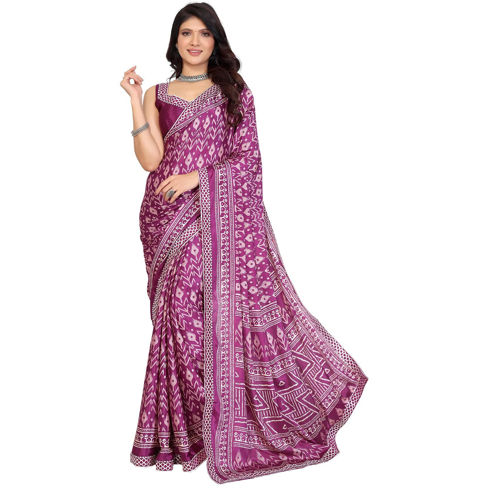 Yashika Women's Tussar Silk With Lace Printed Sari Saree with Blouse|saree for Women | Saree | New Sari | Latest Saree (AZ-YS-P1-NAJMIN PURPLE LACE)