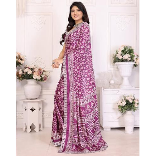 Yashika Women's Tussar Silk With Lace Printed Sari Saree with Blouse|saree for Women | Saree | New Sari | Latest Saree (AZ-YS-P1-NAJMIN PURPLE LACE)