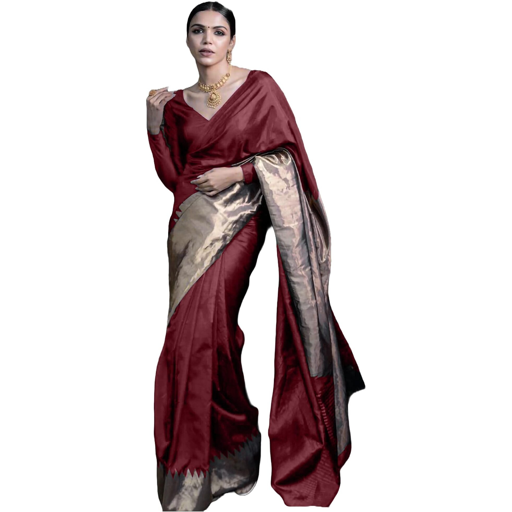 Yashika Women's Banarasi Kanjivaram Cotton Silk Woven Saree with Unstitched Blouse Material (AZ-YS-OG-MULBERRY MAROON)