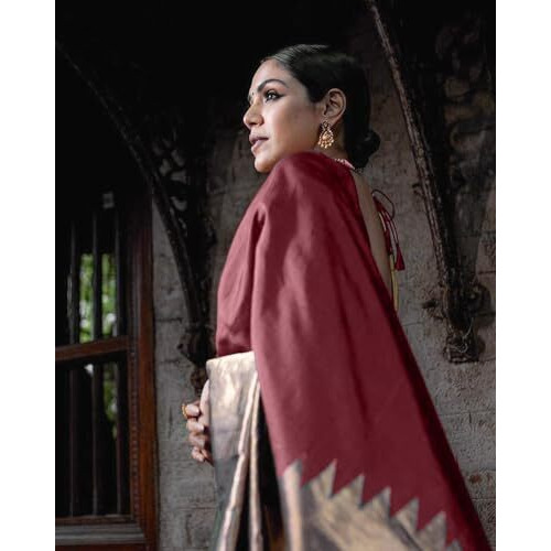 Yashika Women's Banarasi Kanjivaram Cotton Silk Woven Saree with Unstitched Blouse Material (AZ-YS-OG-MULBERRY MAROON)