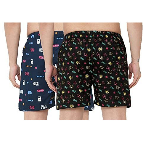 ANNI DESIGNER Men's Cotton Blend Modern Relaxed Floral Boxer Shorts (Pack of 2) (ANL-BXR-PACK-2-AN-018_Multicolor