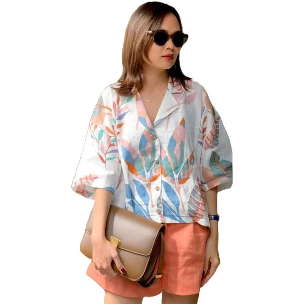 ANNI DESIGNER Women's Tunics Tops Rayon Viscose Printed Short Shirt Top for Women (Digod White_S_White_Small)