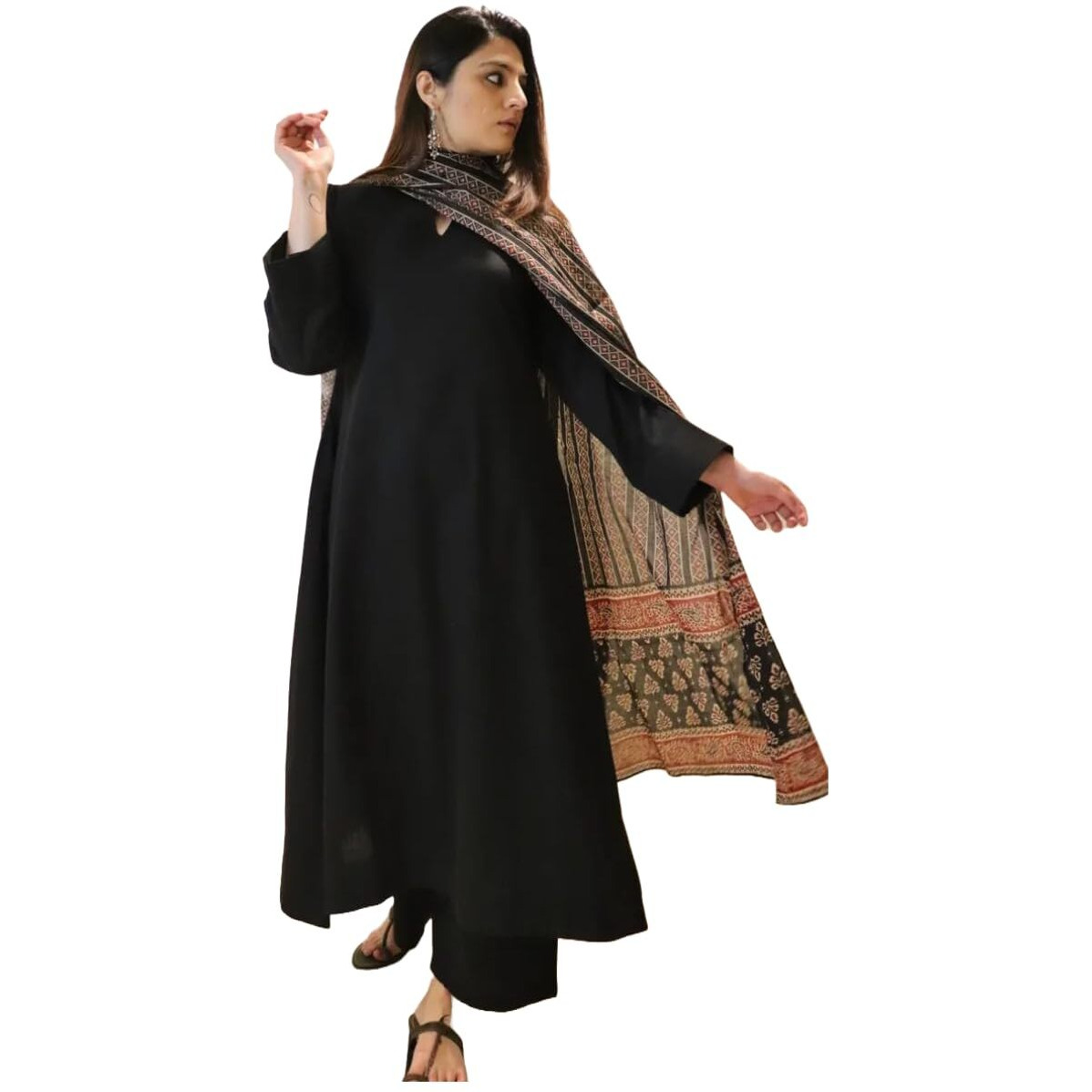 ANNI DESIGNER Women's Rayon Viscose Anarkali Solid Kurta with Pant & Dupatta (Avantika Black-VKS01_XL_Black_X-Large)