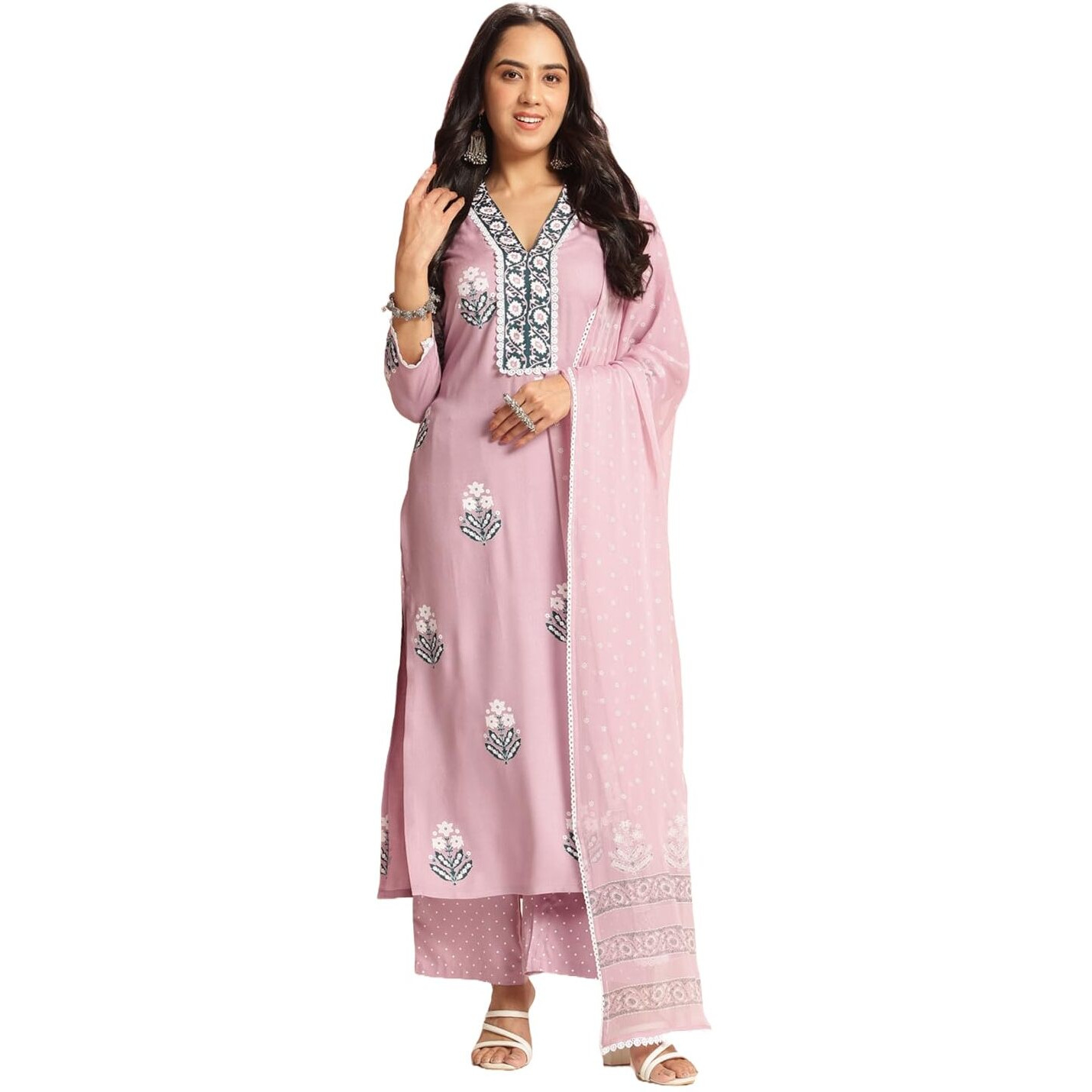 ANNI DESIGNER Women's Rayon Viscose Printed Straight Kurta with Pant & Dupatta (Belagavi Purple-VKS05_S_Purple_Small)