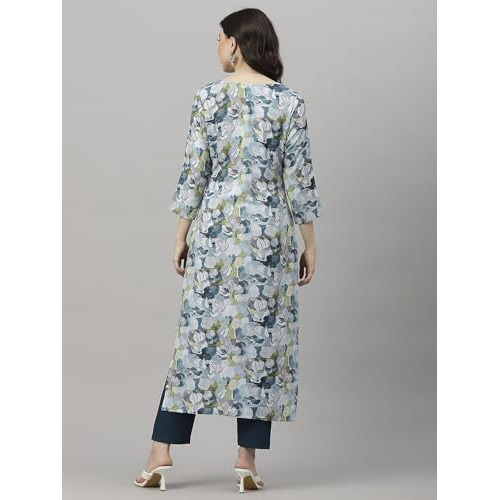 ANNI DESIGNER Women's Cotton Blend Straight Printed Kurta with Pant (SouthZ Blue_XXL_Blue_XX-Large)
