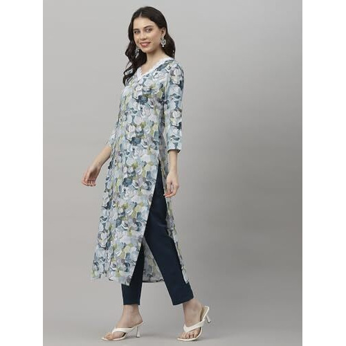 ANNI DESIGNER Women's Cotton Blend Straight Printed Kurta with Pant (SouthZ Blue_XXL_Blue_XX-Large)